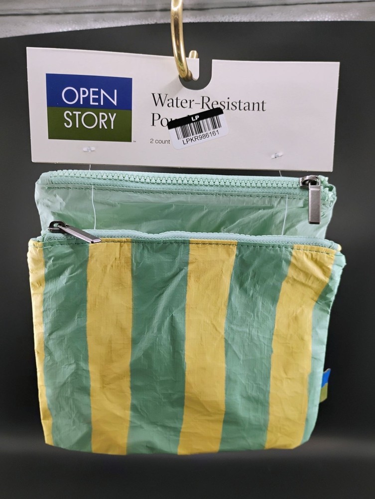 Open Story Water-Resistant Pouch 2-Pack Striped & Solid Design