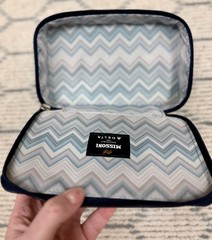 MISSONI Never Used Navy Leather Embossed Amenity Travel Kit/Cosmetic Zip-Case