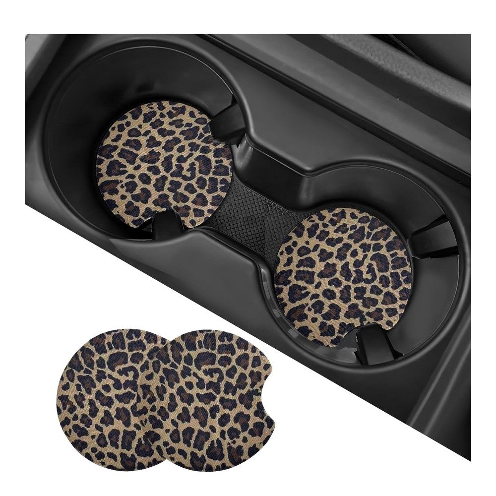 MTRPS 2PCS Car Cup Holder Coasters, Leopard Print Absorbent Rubber Insert C2