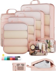 9-Piece Compression Packing Cubes Set – Space-Saving Travel Organizers in Beige
