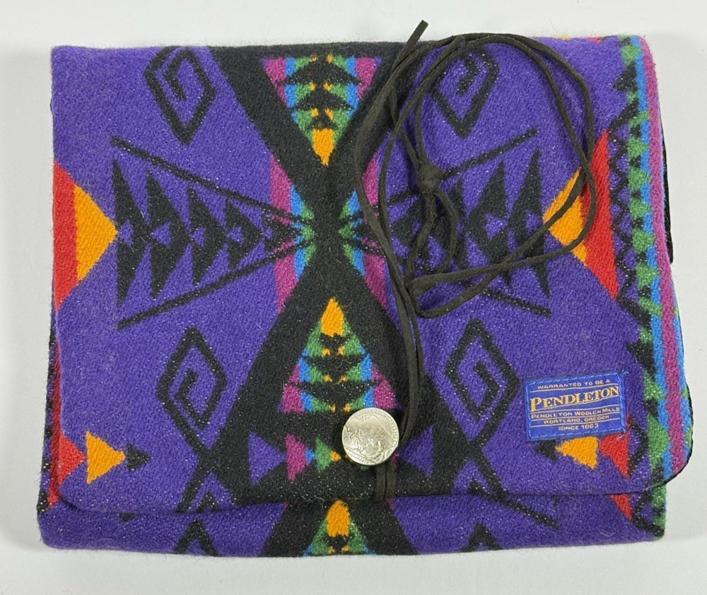Vintage Pendleton Jewelry Roll Purple Wool Cotton Blend Southwest Design