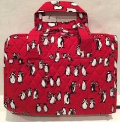 VERA BRADLEY QUILTED HANGING TRAVEL ORGANIZER BAG Playful Penguins Red PRINT NEW
