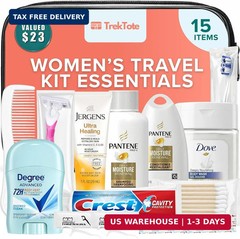 15 Piece Set Women&rsquo;s Travel & Hygiene Kit with Clear Toiletry Bag, Personal Care