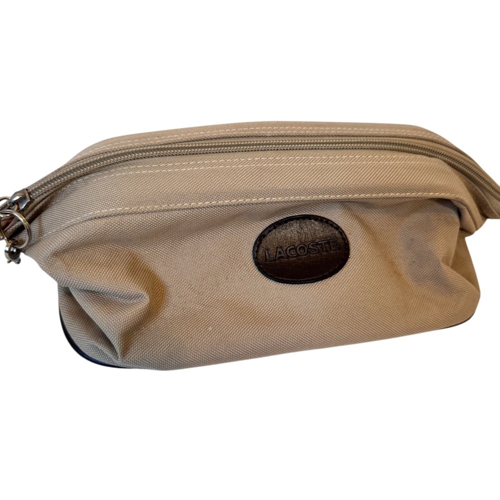Lacoste Beige Canvas Toiletries Case Mens Travel Bag Classic