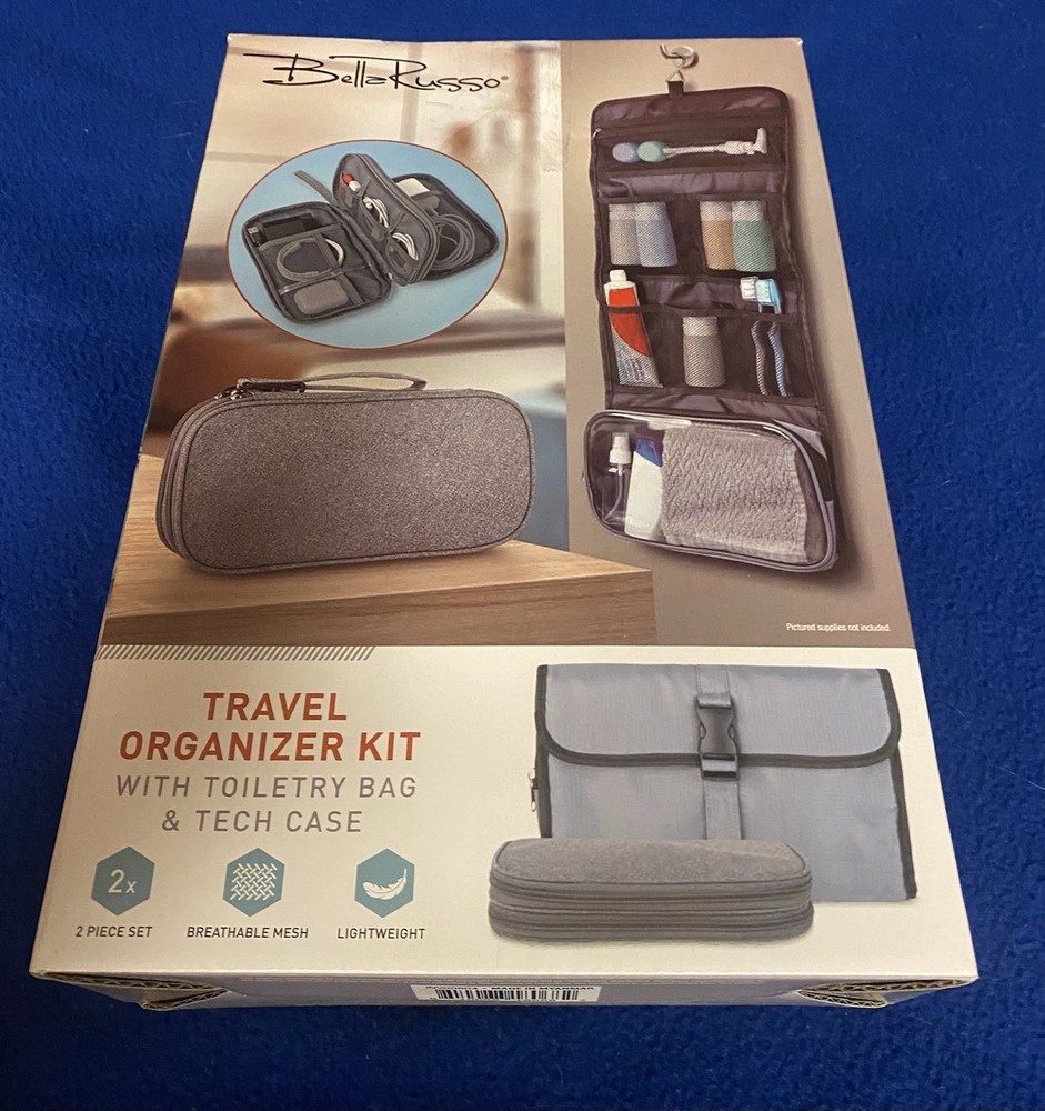 Bella Russo Travel Organizer Kit Set Hanging Toiletry Bag & Zippered Tech Case