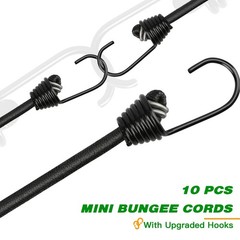 RIO Direct 10 Pack Bungee Cords with Hooks 9 Inch – Mini Cords, Black