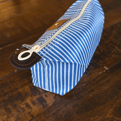 Blue & White Striped Canvas Zippered Pouch Travel Organizer Bag, Toiletries Case