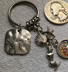 BEACH Charms KEY RING – NEW – Silvertone Split Ring – Mermaid Starfish Dream SEA