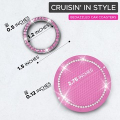 EcoNour Car Cup Coasters (2 Pack) with Pink Push Coaster With Ring