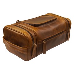 Waterproof Genuine Leather Travel Toiletry Bag for Men – Extra Large Hanging Dop