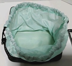 Black Travel Organizer Bag w/ Mint Lining Drawstring Insert & Clear Zipper Pouch