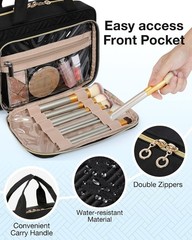 Travel Toiletry Bag & TSA Approved Hanging Makeup Organizer in Elegant Black