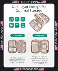 Travel Cord Organizer Bag with Multiple Mesh Pockets