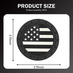 Icyfond 4 Pack Car Cup Holder Coasters, American Flag Insert Coaster, Black