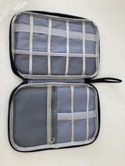 Black Zippered Travel Digital Bag Cable Organizer Case w/ Elastic Loops Pockets
