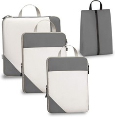 Compression Travel Packing Cubes with White Mesh, Grey, 4Pcs | Waterproof