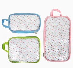MIAMICA multi printed hearts packing cubes, 3pc set, pink, blue, green, NEW