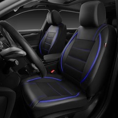 Universal FIT Piping Leather Two Front Seat Covers, Waterproof Faux Black Blue