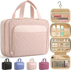 Hanging Travel Toiletry Bag Women Men, Pale Pink, Large | Waterproof Makeup Bag