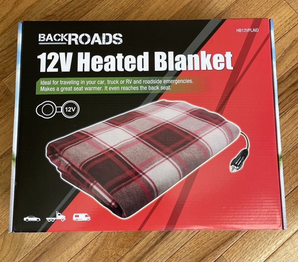 BackRoads 12V Heated Blanket Red Plaid Great For Traveling In Car, Truck, RV NIB
