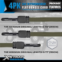 XSTRAP STANDARD 4PCS Adjustable Bungee Cords with Hooks 77 inch, Army Green