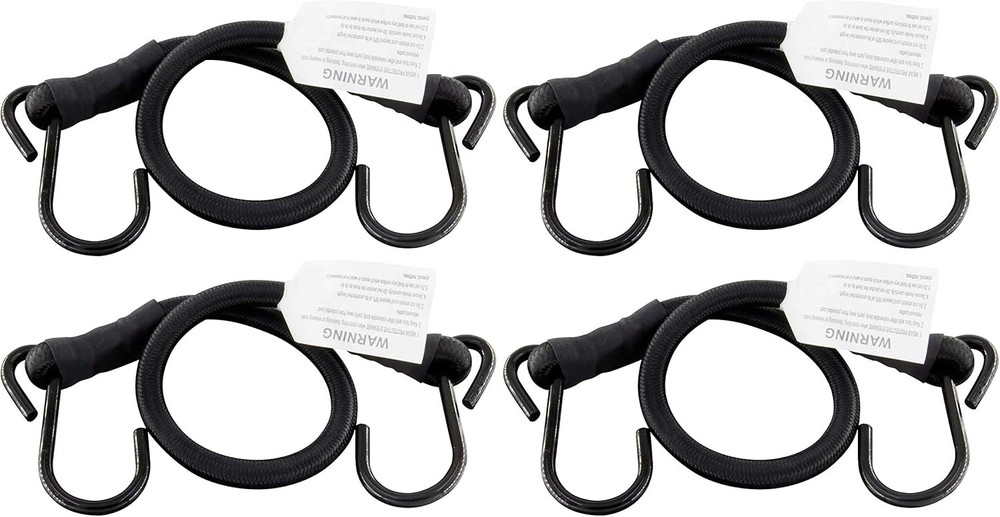 Bungee Cords with Hooks, 3/8 Inch Thick Round Cord 18 inches, Black