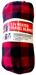 Treksafe Heated Travel Blanket Electric 12V Car 57&Prime;x 39&Prime; Black & Red Storage Bag