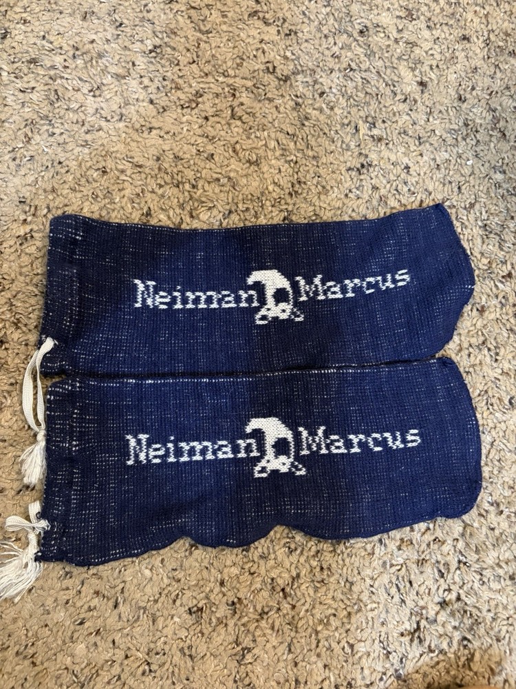 BLUE Vintage Neiman Marcus Knit Shoe Cover Bags 4&Prime; x 13&Prime;