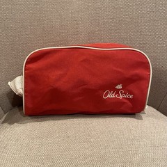 Vintage Old Spice Embroidered Zippered Toiletry Travel Shave Kit Bag Red White