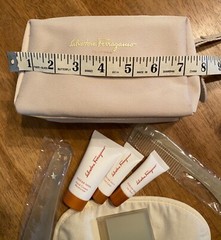 SALVATORE FERRAGAMO Small Tan Canvas Parfums Toiletry Bag Accessories NEW