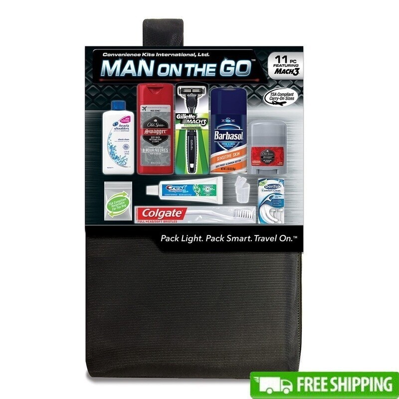 Men’s Premium 11 Piece Travel Kit Reusable Dope Bag Reusable New Black 1.04 lb