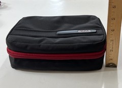 Tumi Alpha Split Kit Travel Black Toiletry Cosmetic Bag Organizer Red Zipper