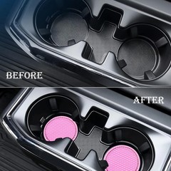 MEAJOO 4PCS Bling Cup Holder Coaster, 2.75 Inch Auto Car 4 pcs, Pink & White