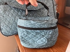 NEW 3 Piece Overnight Bag Set Quilted Blue Print 14&Prime;x10&Prime; & Toiletries & Make-up