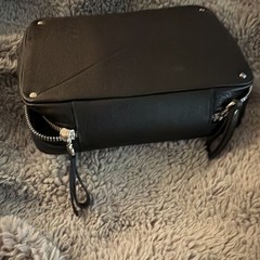 AuthorL Leather Travel Cable Organizer Case, Black Zippered Tech Accessory