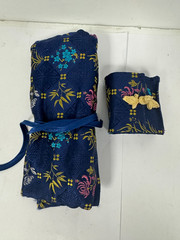 x2 Ada Lum Asian Satin Silk Travel Jewelry Roll Zippered Compart. Pouch Blue SET