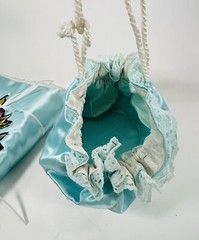 Vintage Set Satin Boudoir Toiletries Wrap With Matching Jewelry Pouch Baby Blue