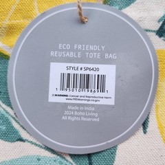 Boho Living Eco Friendly Reusable Lemon Leaves Tote Bag – 20&Prime; x 19&Prime; x 9&Prime; in