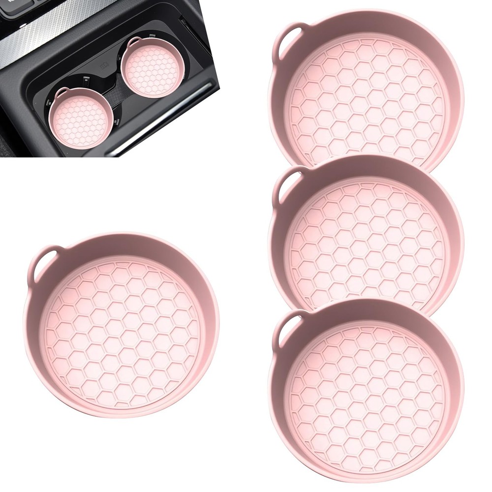 Ferianl 4PCS Car Cup Holder Coaster, 2.75 inch Silicone Non-Slip Insert pink