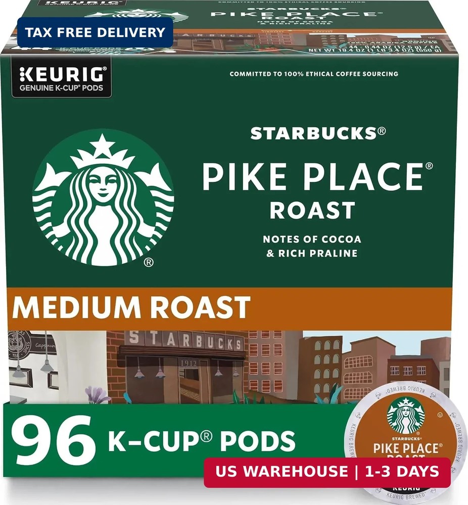 K-Cup Coffee Pods, Medium Roast Hot or Iced Coffee, Pike Place Roast, 96 Keurig
