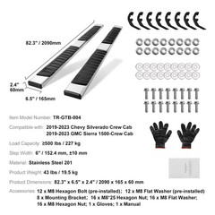 6&Prime; Stainless Steel Running Boards for Silverado/Sierra Crew Cab, 2Pcs 500LBS