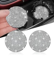 2pcs Bling Car Cup Holder Coaster, 2.75 inch Anti-Slip Shockproof 2 pcs White