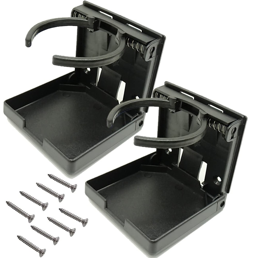 TIHOOD 2PCS Adjustable Folding Drink Holder with Screws/Adjustable Cup Black