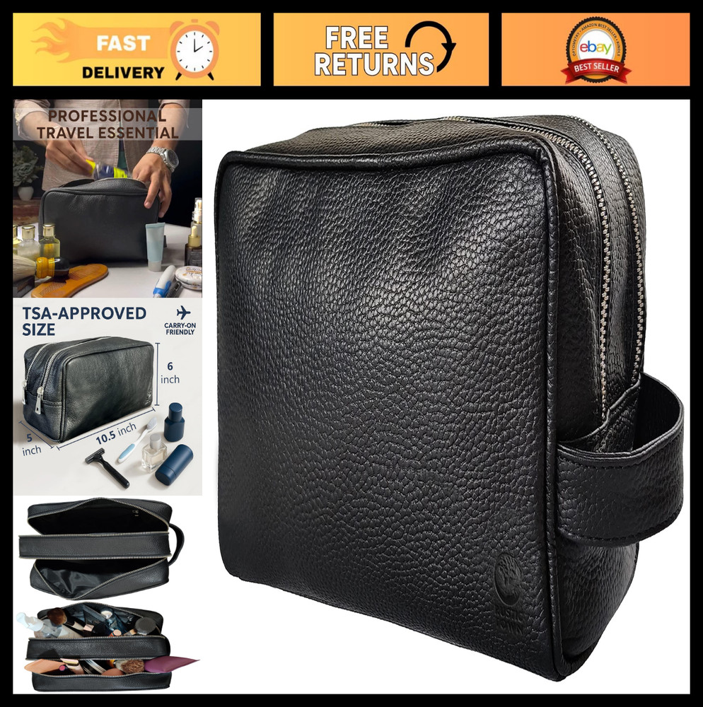 Travel Toiletry Bag for Men & Women – Full Grain Dopp Kit, Water Resistant, Dual