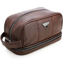 Leather Men&rsquo;s Travel Toiletry Bag, Water Resistant Travel Bathroom Bag Brown