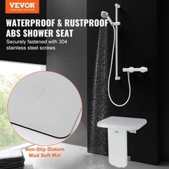 Folding ABS Shower Seat, 15.7 » x 16.7 » Unfolded, Wall Mounted Fold Up Shower B