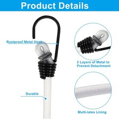 HARSKIYER 18 Inch Small Bungee Cords 18 Inch, White Rope, Black Hook,