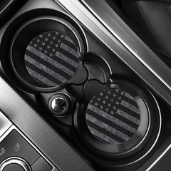 Qkari 2 Pack Car Cup Holder Coaster,2.9 Inch Anti Slip Shockproof Gray Flag