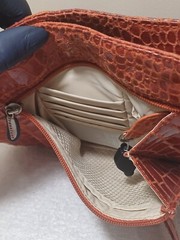 Travelon VTG Crossbody Anti- theft Orange Purse Multiple Pockets Zippered Croco