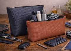 Leather Multipurpose Pouch Carry-All Travel Toiletry Makeup Cosmetic Bag Unisex
